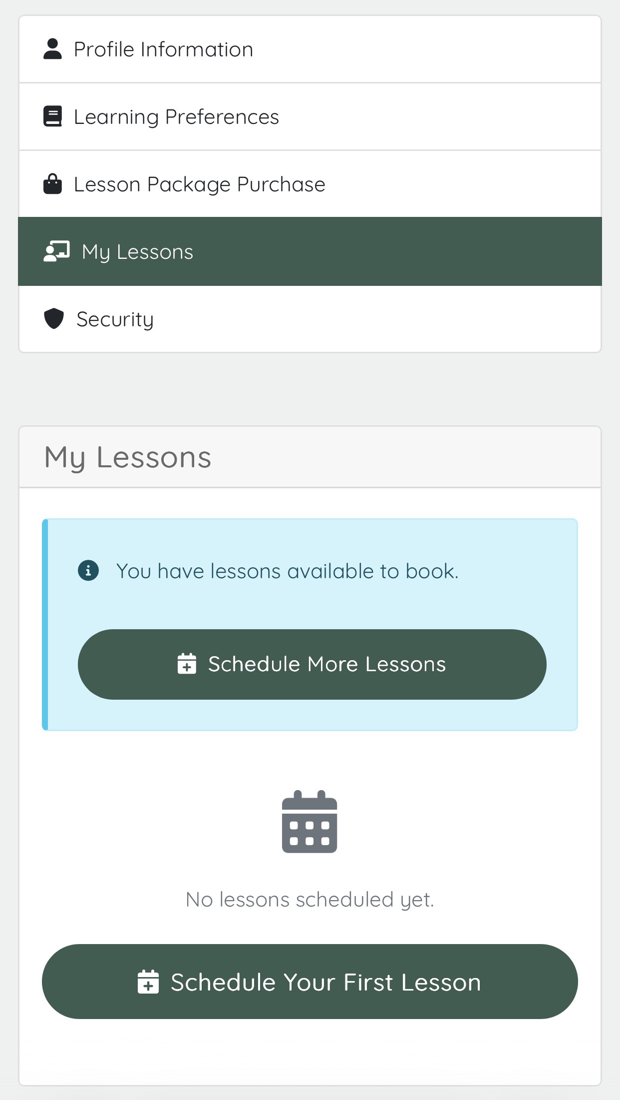 My Lessons Interface